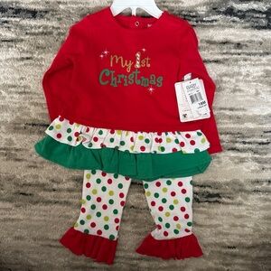 My first Christmas Girls Baby 2 piece set Holiday Outfit Size 18 months